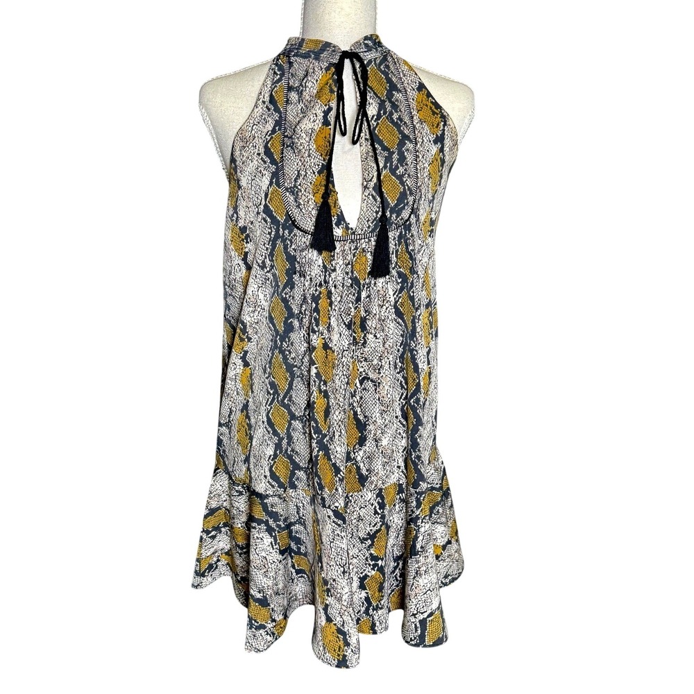 Pants Store Snake Print Halter Mini Dress Boho Tassel Flowy Size Small